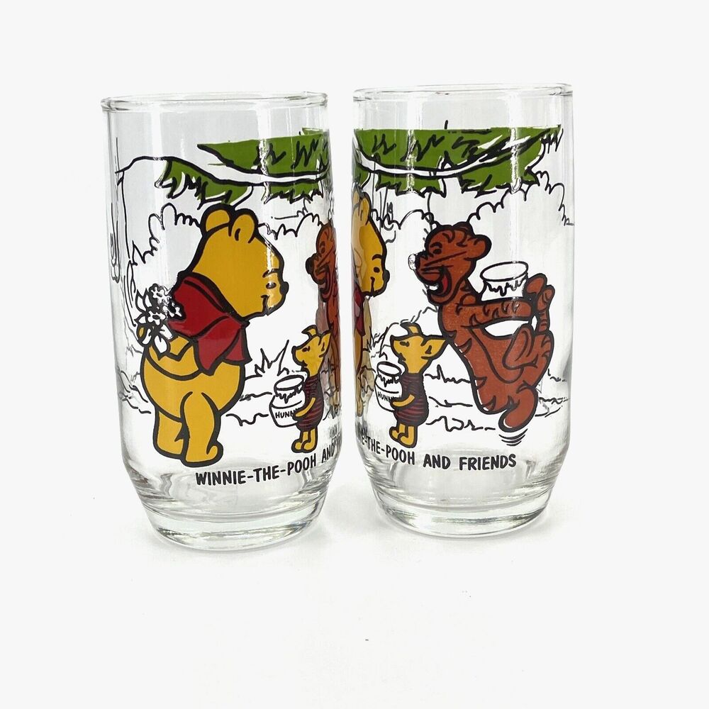2 Vintage Disney - Winnie the Pooh and Friends - Sears Glass - Tigger - Piglet